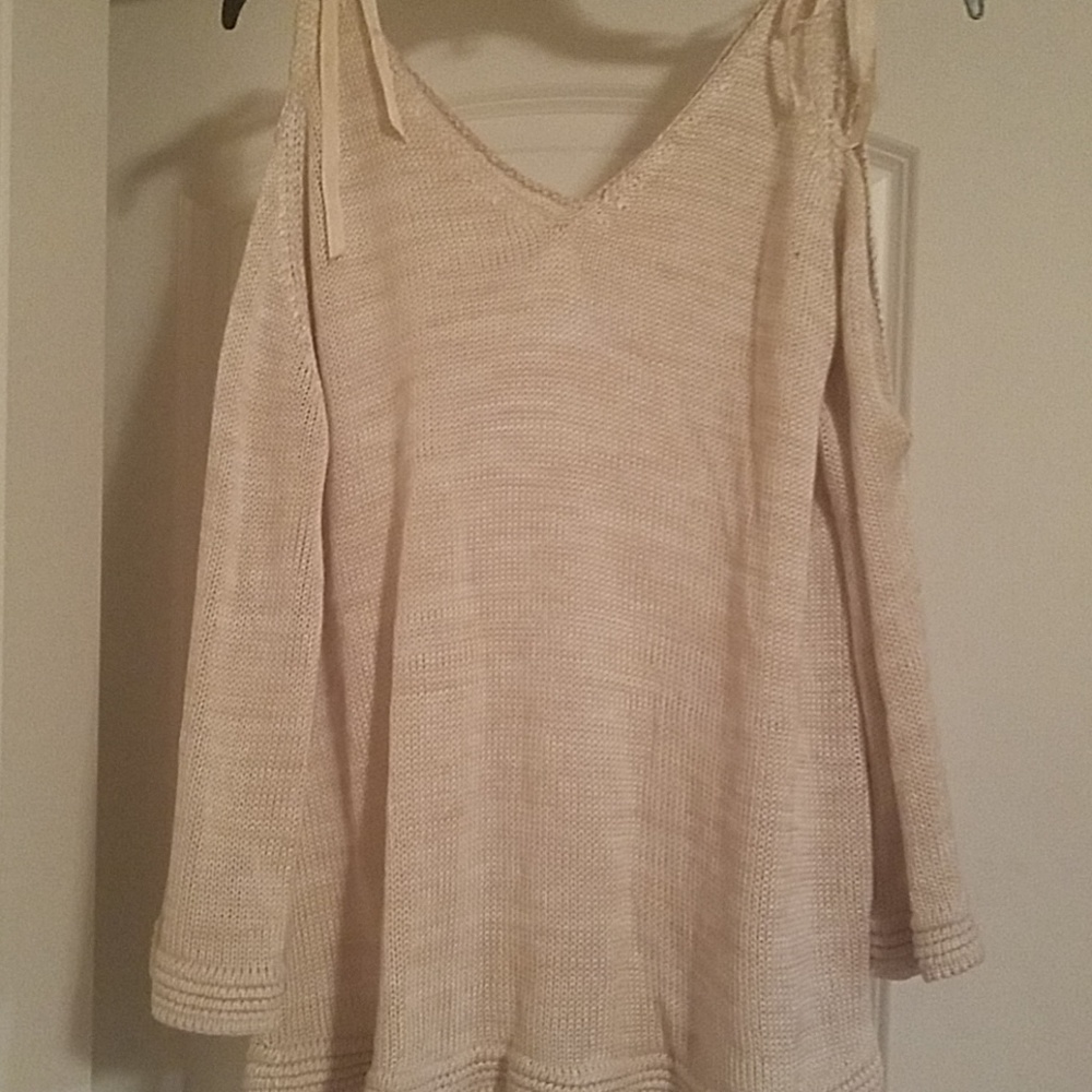 Cold Shoulder Ribbon Tie Sweater